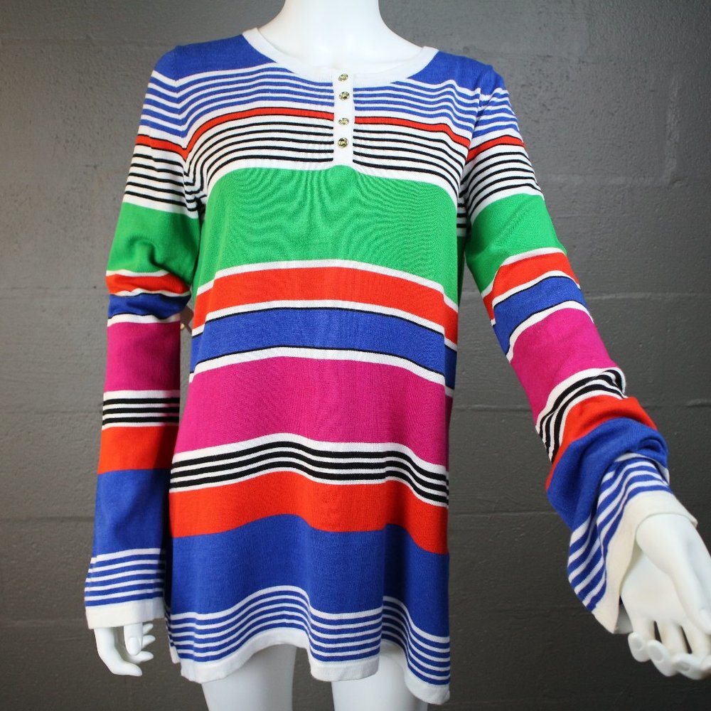Anne Klein Striped Sweater Lightweight Large Blue Orange White Classic